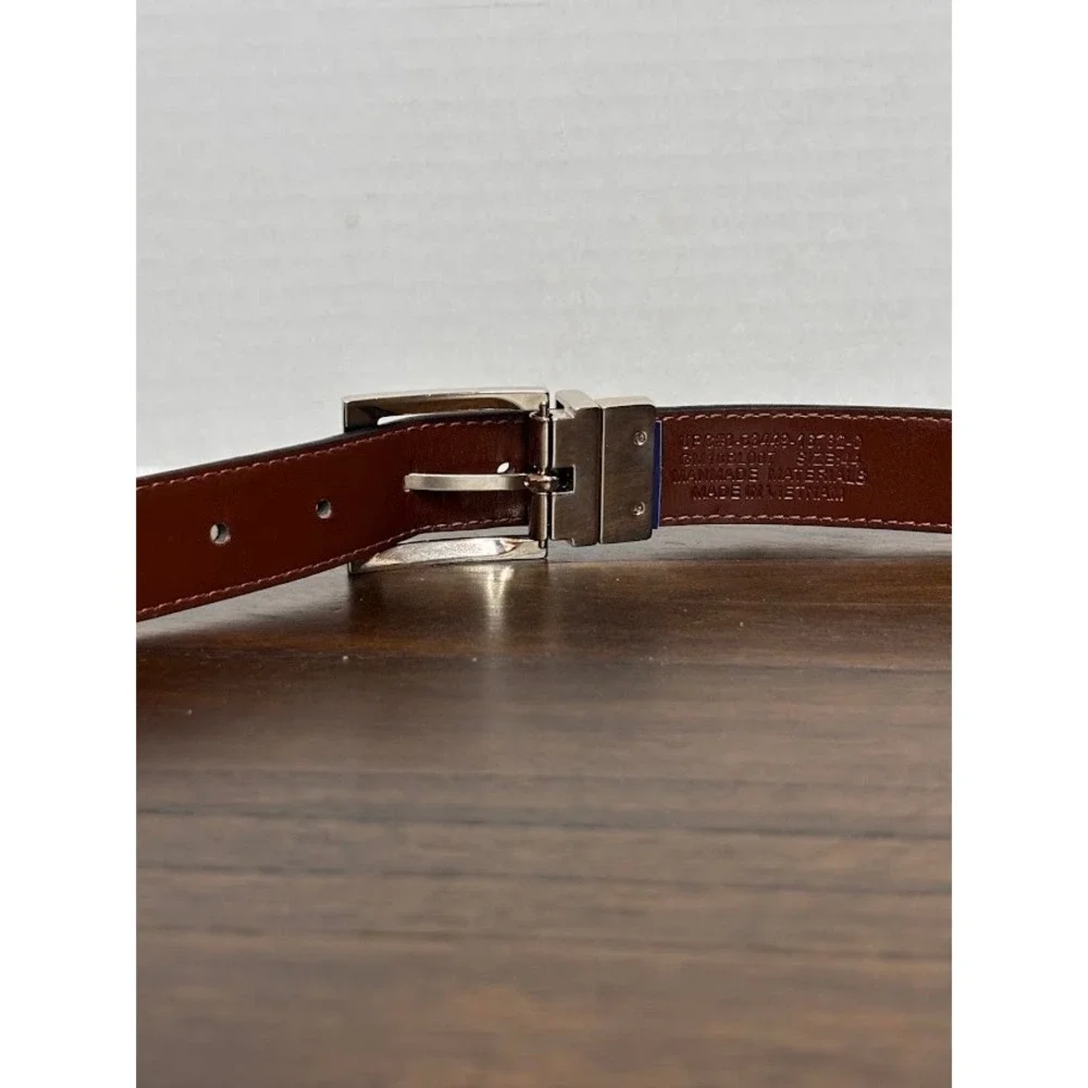 Mens Reversible Black Brown Dress Belt Size 44 Silver Tone Buckle Big Tall